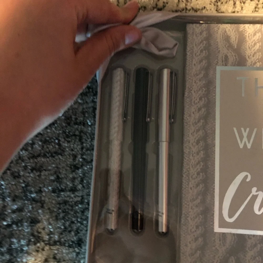 NWT Gray “Think Write Create” Notebook & 3 Pen Set